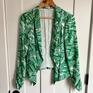 Pixley Green Palm Print Open Front Blazer Jacket Size M Tropical Lightweight